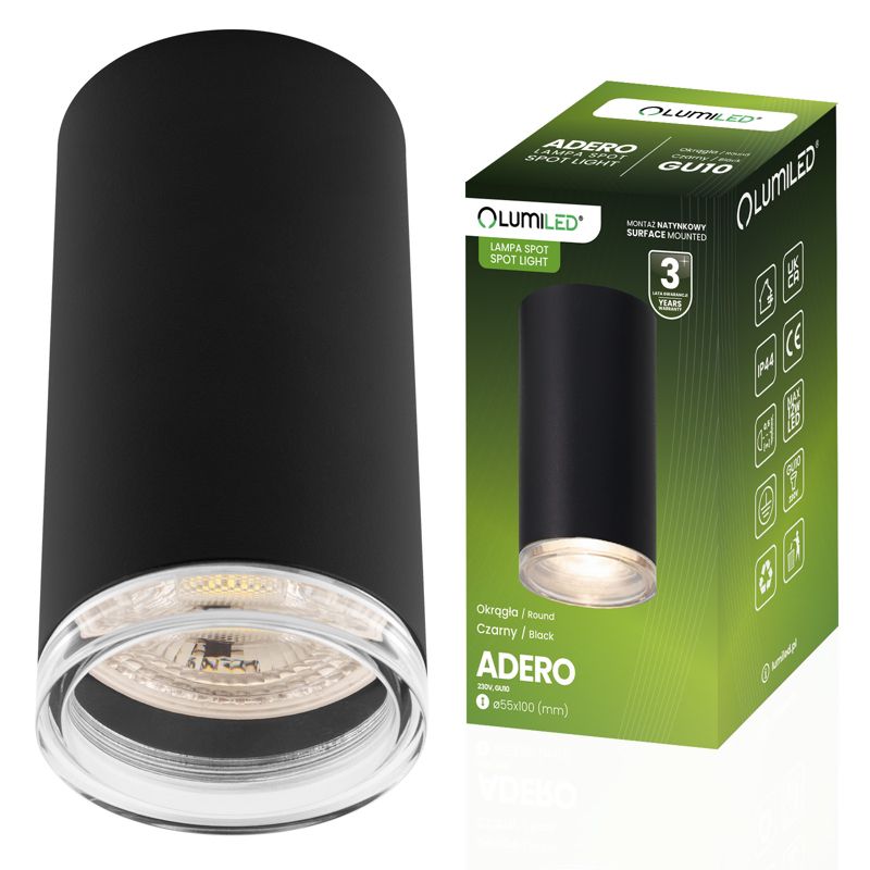 Lampa Sufitowa Lumiled Reflektor LED Oprawa Spot Tuba GU10 IP44 Czarna 1 szt.