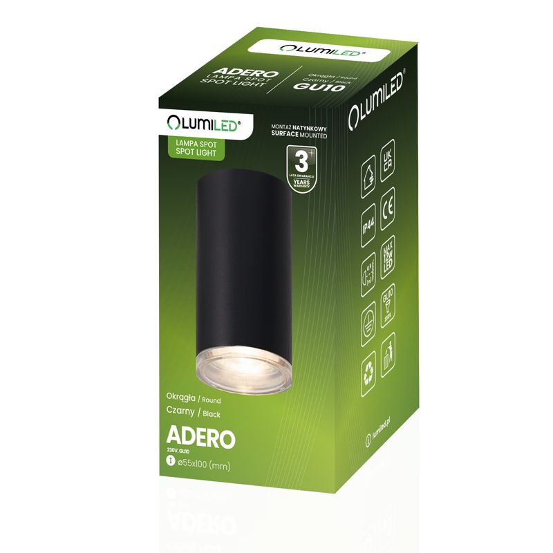 Lampa Sufitowa Lumiled Reflektor LED Oprawa Spot Tuba GU10 IP44 Czarna 1 szt.