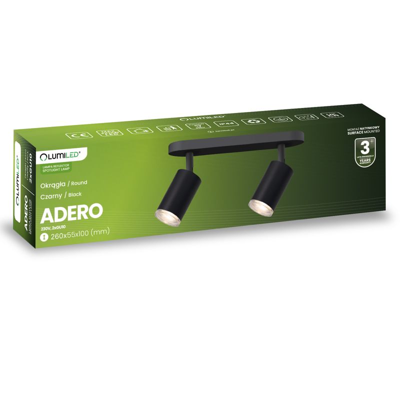 Lampa Sufitowa Lumiled Reflektor LED Spot 2x GU10 IP44 Czarna 1 szt.