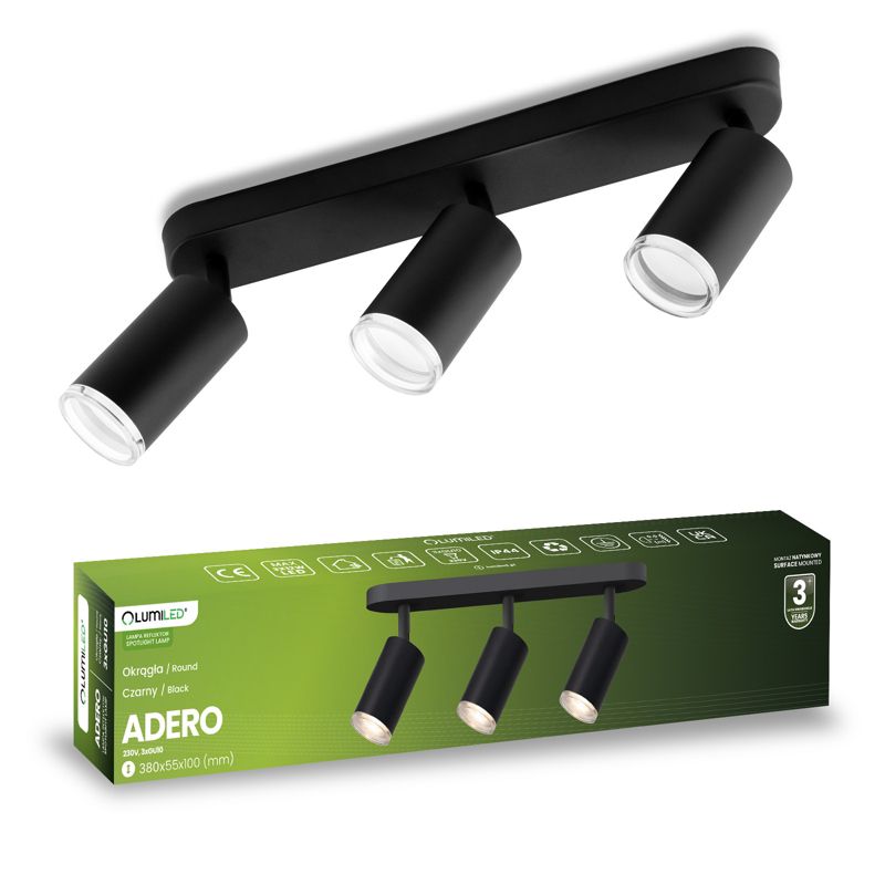 Lampa Sufitowa Lumiled Reflektor LED Spot 3x GU10 IP44 Czarna 1 szt.