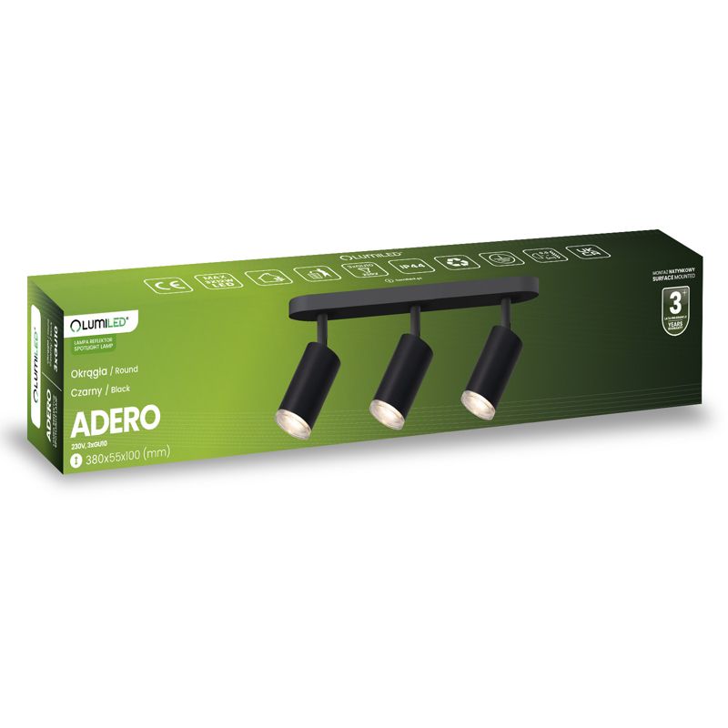 Lampa Sufitowa Lumiled Reflektor LED Spot 3x GU10 IP44 Czarna 1 szt.