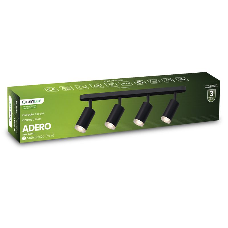 Lampa Sufitowa Lumiled Reflektor LED Spot 4x GU10 IP44 Czarna 1 szt.