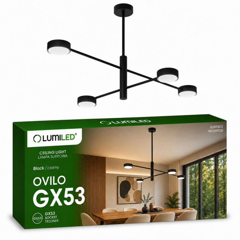 Lampa Sufitowa Lumiled Wisząca LED 4x GX53 Ścienna Czarna 1 szt.