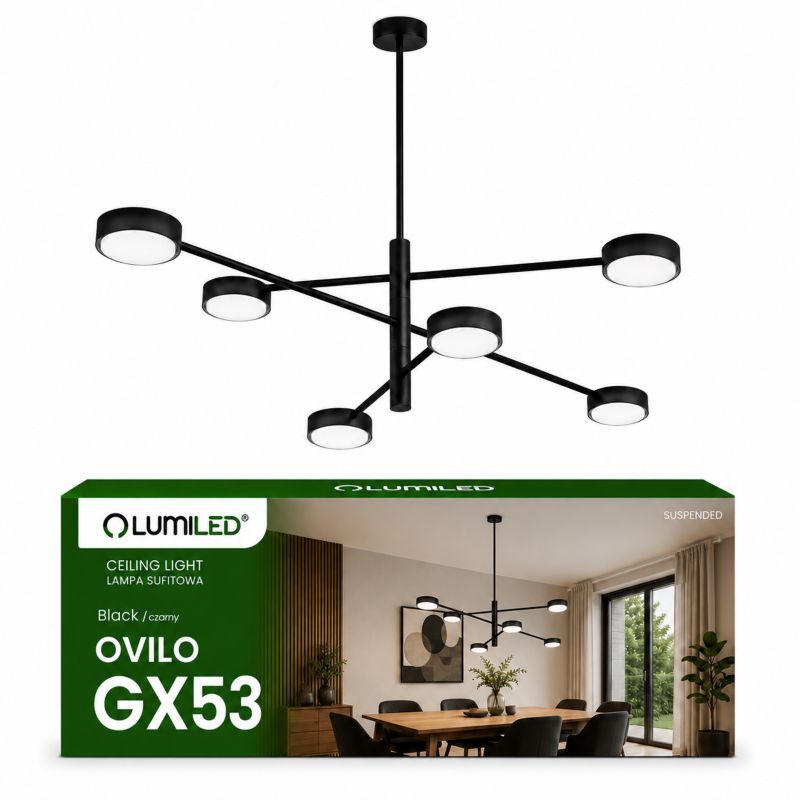 Lampa Sufitowa Lumiled Wisząca LED 6x GX53 Ścienna Czarna 1 szt.