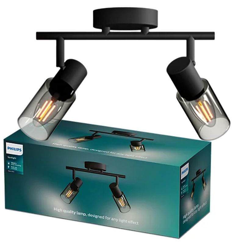 Lampa Sufitowa Palms Philips Reflektor Spot Spot 2x E14 Szkło Dymione Czarna 1 szt.