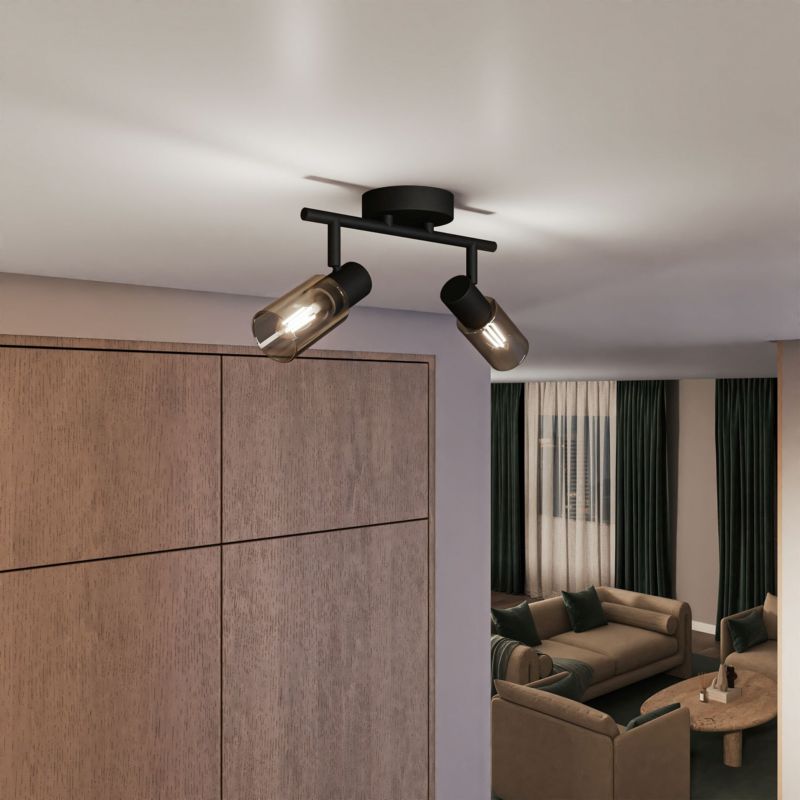Lampa Sufitowa Palms Philips Reflektor Spot Spot 2x E14 Szkło Dymione Czarna 1 szt.