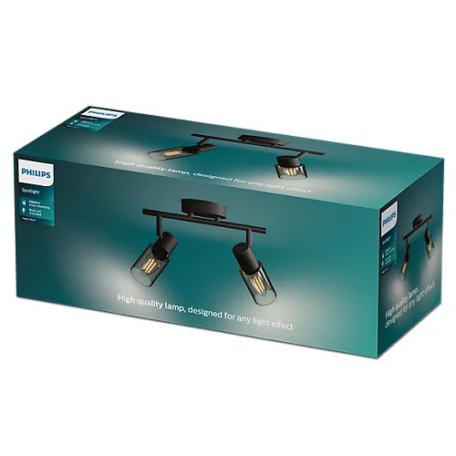 Lampa Sufitowa Palms Philips Reflektor Spot Spot 2x E14 Szkło Dymione Czarna 1 szt.