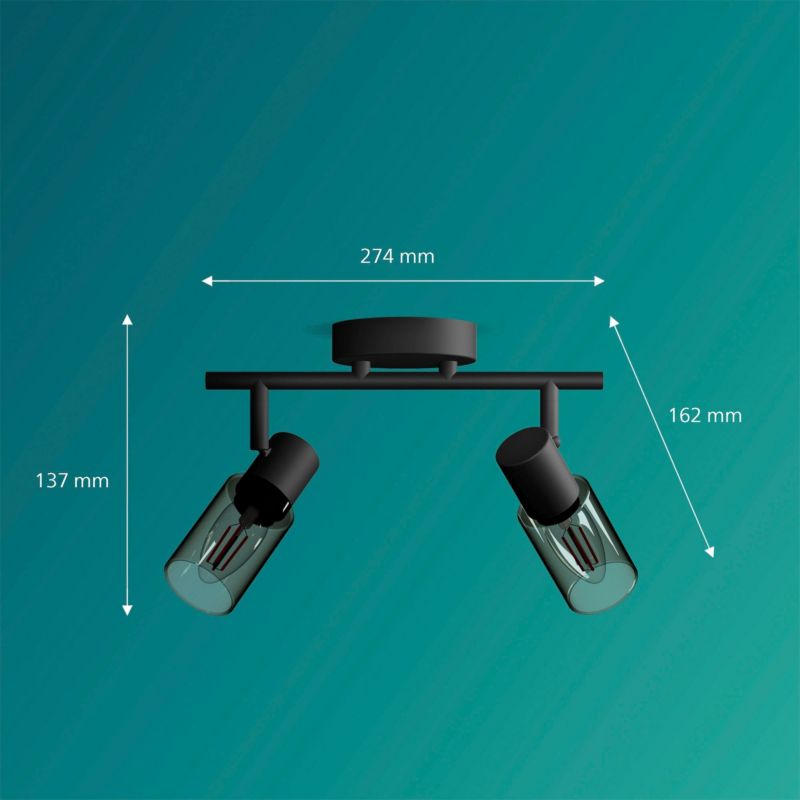 Lampa Sufitowa Palms Philips Reflektor Spot Spot 2x E14 Szkło Dymione Czarna 1 szt.