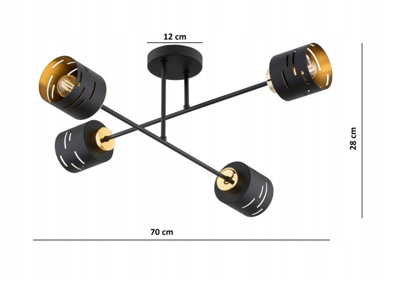 Lampa Sufitowa Plafon Elko-Lighting 4-Punktowy Vox E27 czarny 1 szt