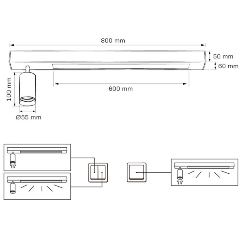 Lampa sufitowa Polux Paris czarna Listwa z lampami 2 x GU10 + LED zintegrowany x 24W wym: 19 x 80 x 6 cm - 1 szt.