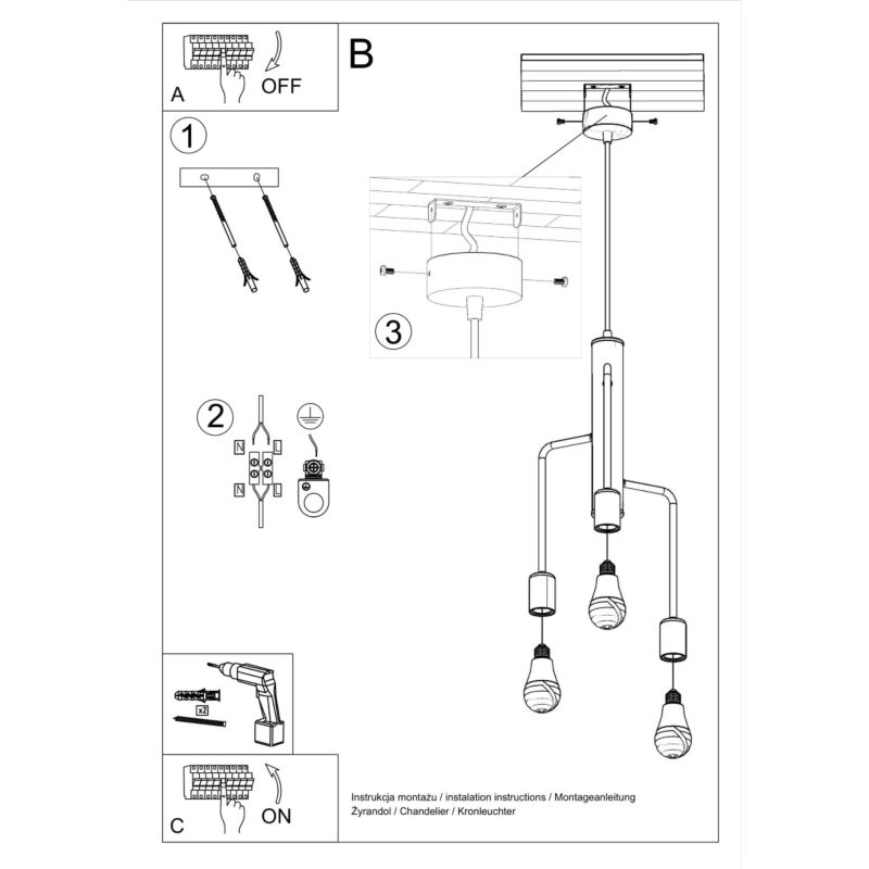 Lampa sufitowa  Pure Lume BASILIK czarna 3xE27x60W IP20 wym:100x25x25cm - 1 szt.
