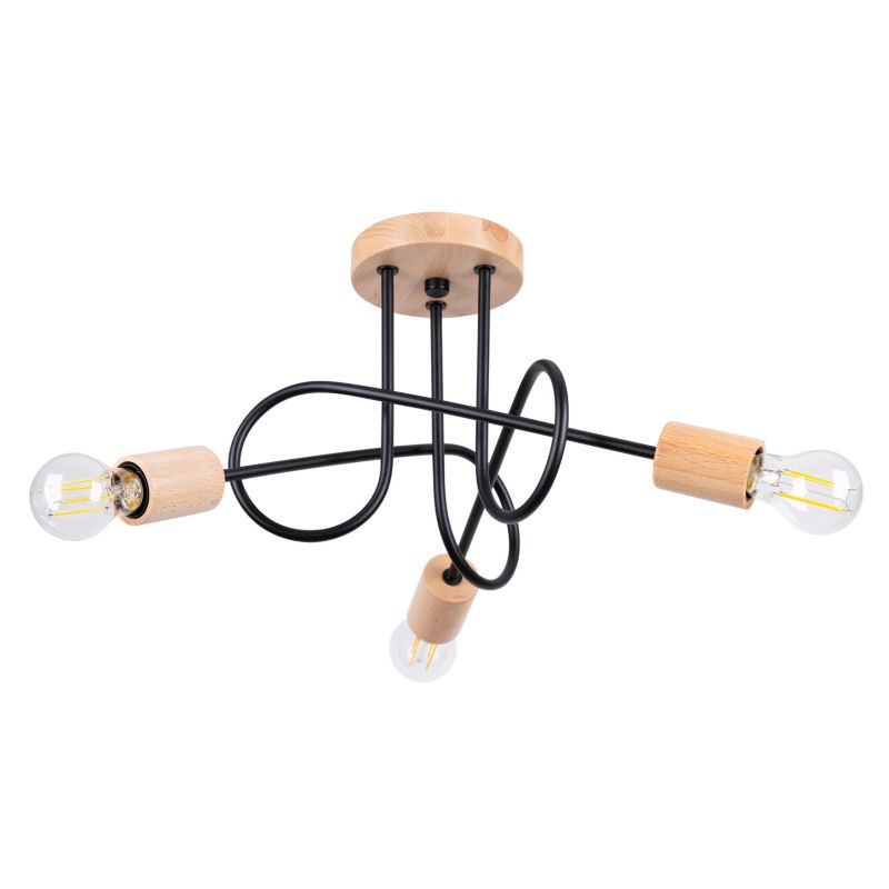 Lampa sufitowa  Pure Lume BRAZZA czarna-naturalne drewno 3xE27x15W IP20 wym:26x14x56cm - 1 szt.