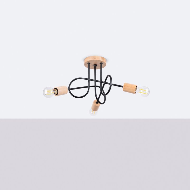Lampa sufitowa  Pure Lume BRAZZA czarna-naturalne drewno 3xE27x15W IP20 wym:26x14x56cm - 1 szt.