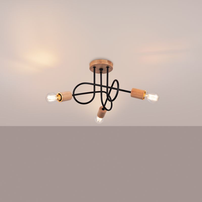 Lampa sufitowa  Pure Lume BRAZZA czarna-naturalne drewno 3xE27x15W IP20 wym:26x14x56cm - 1 szt.