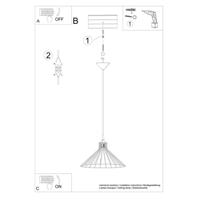 Lampa sufitowa  Pure Lume ELINA czarna 1xE27x15W IP20 wym:86x40x40cm - 1 szt.