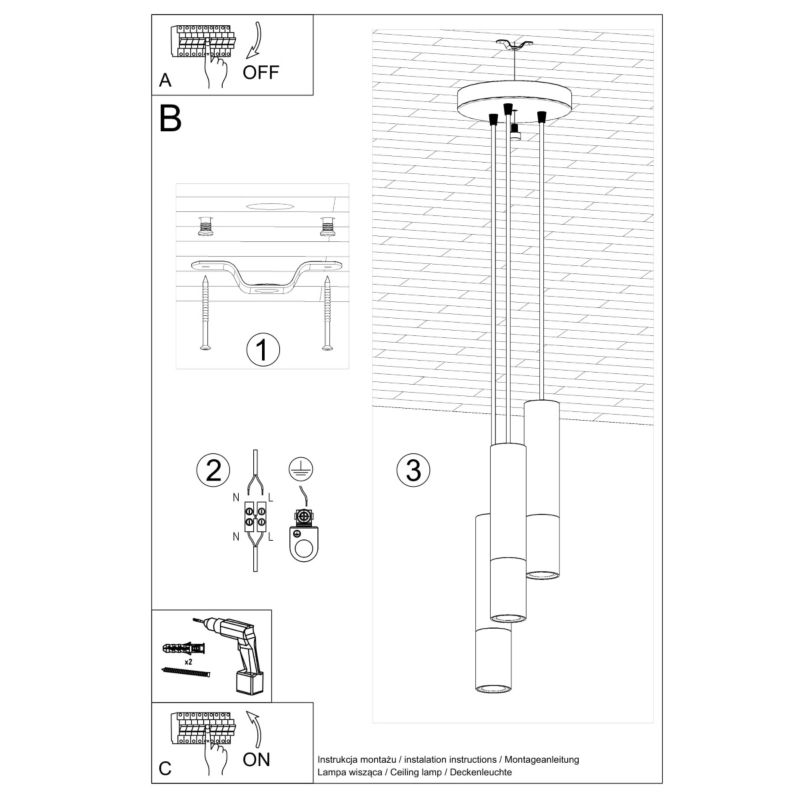 Lampa sufitowa  Pure Lume GIRALO czarno-złota 3xGU10x40W IP20 wym:100x29x29cm - 1 szt.
