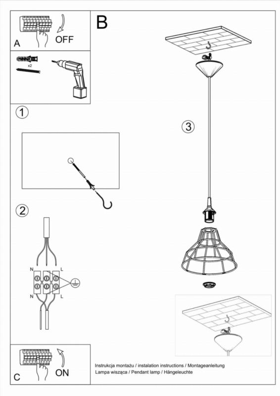 Lampa sufitowa  Pure Lume KORINA czarna 1xE27x60W IP20 wym:80x25x25cm - 1 szt.