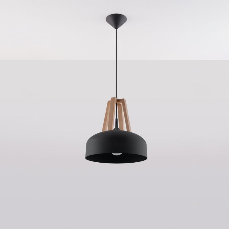 Lampa sufitowa  Pure Lume KUPOLA czarna-jasne drewno 1xE27x60W IP20 wym:100x30x30cm - 1 szt.