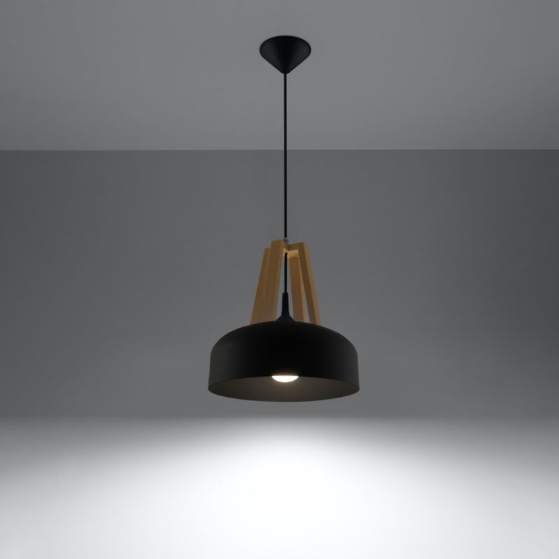Lampa sufitowa  Pure Lume KUPOLA czarna-jasne drewno 1xE27x60W IP20 wym:100x30x30cm - 1 szt.