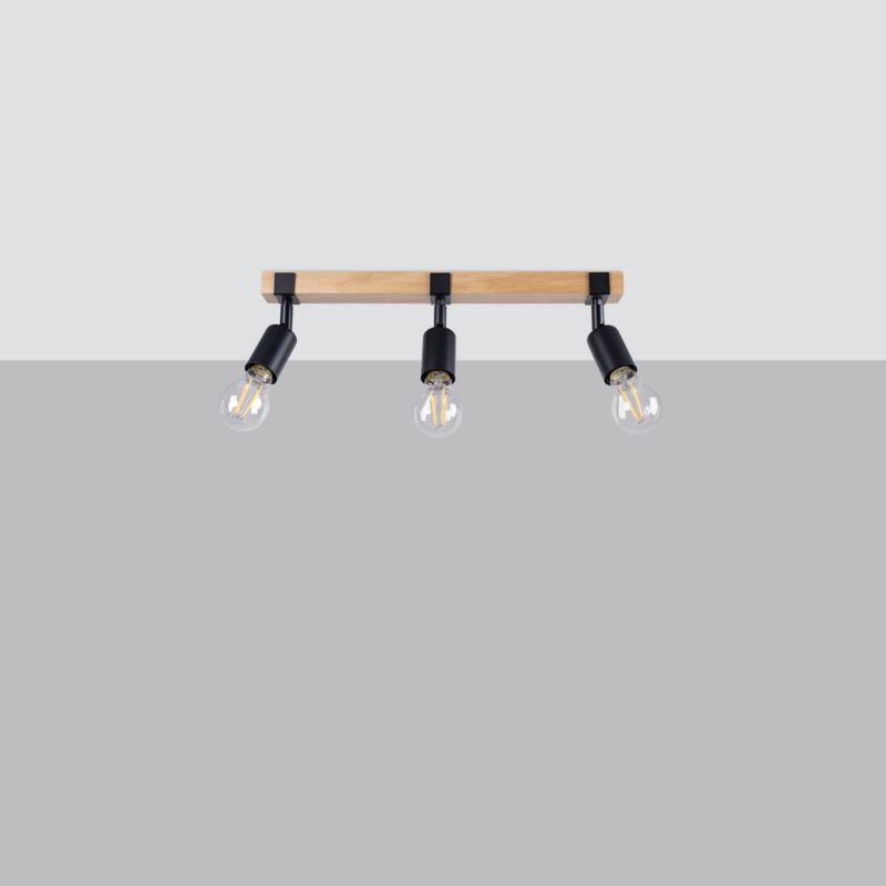 Lampa sufitowa  Pure Lume LIMERO czarna-drewno 3xE27x15W IP20 wym:14x15x53cm - 1 szt.