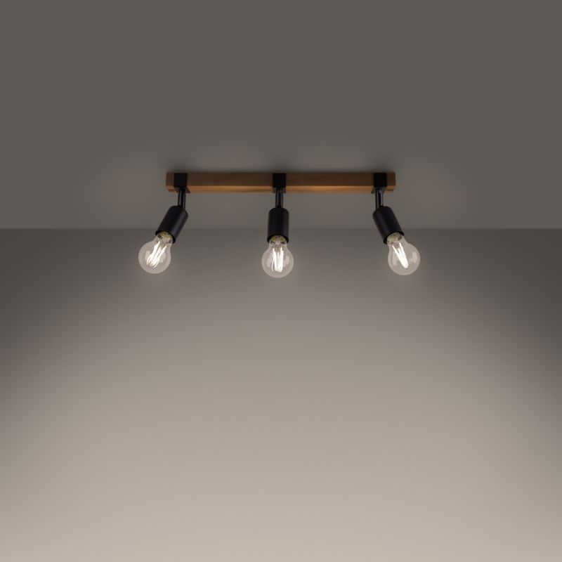 Lampa sufitowa  Pure Lume LIMERO czarna-drewno 3xE27x15W IP20 wym:14x15x53cm - 1 szt.