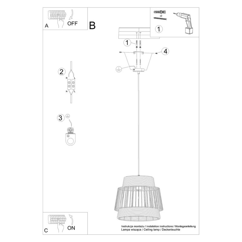 Lampa sufitowa  Pure Lume LUSTRO czarna 1xE27x15W IP20 wym:137x35x35cm - 1 szt.