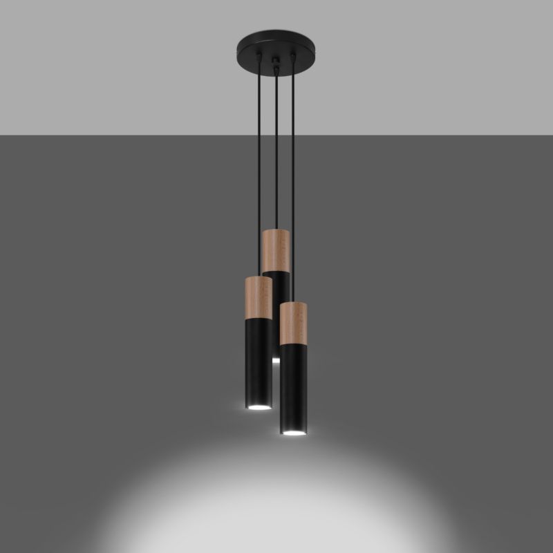 Lampa sufitowa  Pure Lume MARCOS czarna-naturalne drewno 3xGU10x12W IP20 wym:100x20x20cm - 1 szt.