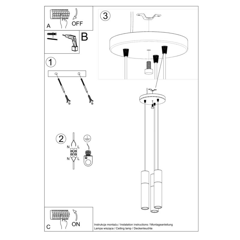 Lampa sufitowa  Pure Lume MARCOS czarna-naturalne drewno 3xGU10x12W IP20 wym:100x20x20cm - 1 szt.
