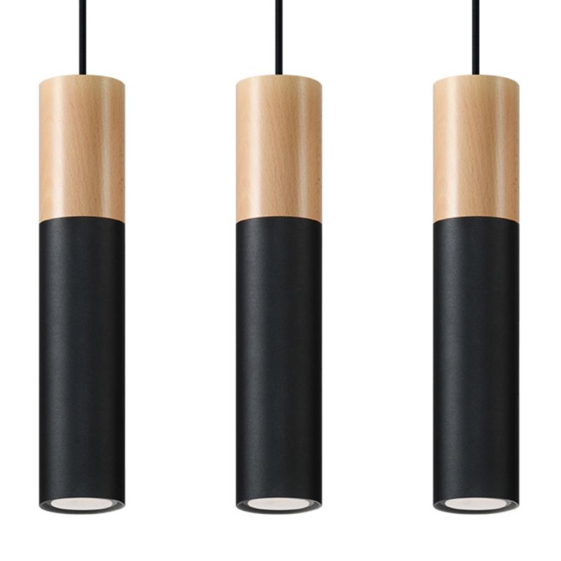 Lampa sufitowa  Pure Lume MARCOS czarna-naturalne drewno 3xGU10x12W IP20 wym:100x40x40cm - 1 szt.
