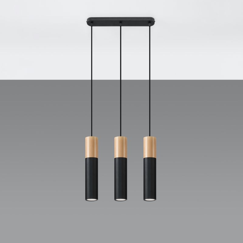 Lampa sufitowa  Pure Lume MARCOS czarna-naturalne drewno 3xGU10x12W IP20 wym:100x40x40cm - 1 szt.