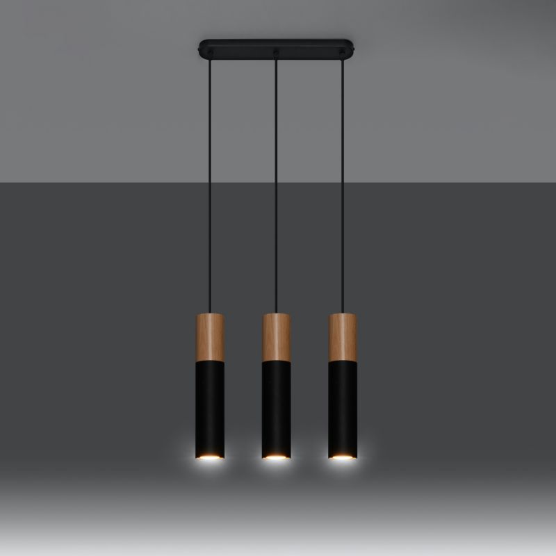 Lampa sufitowa  Pure Lume MARCOS czarna-naturalne drewno 3xGU10x12W IP20 wym:100x40x40cm - 1 szt.