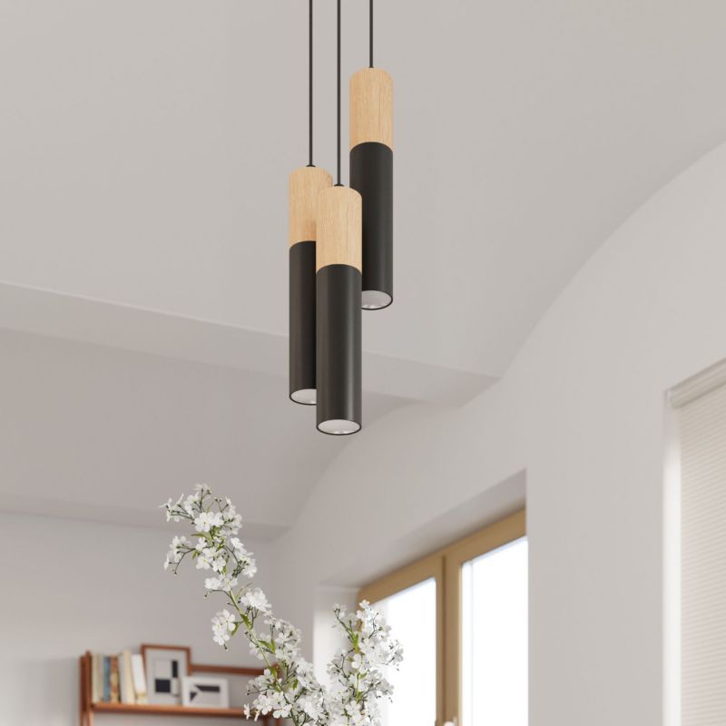 Lampa sufitowa  Pure Lume MARCOS czarna-naturalne drewno 3xGU10x12W IP20 wym:100x40x40cm - 1 szt.