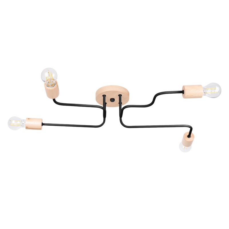 Lampa sufitowa  Pure Lume PALMOS czarna-naturalne drewno 4xE27x15W IP20 wym:16,5x75x58cm - 1 szt.