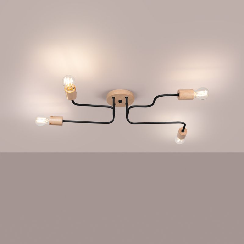 Lampa sufitowa  Pure Lume PALMOS czarna-naturalne drewno 4xE27x15W IP20 wym:16,5x75x58cm - 1 szt.
