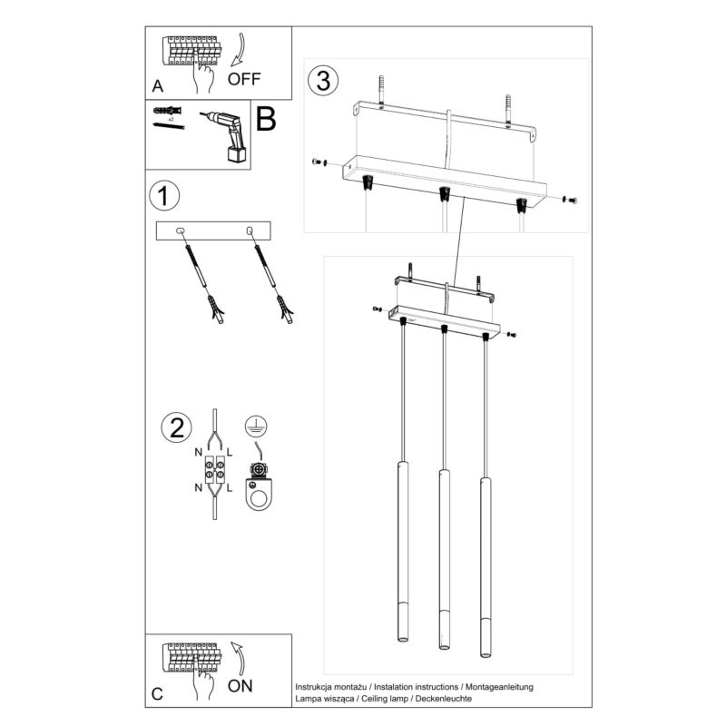 Lampa sufitowa  Pure Lume VITREO czarna-chromowana 3xG9x12W IP20 wym:100x30x8cm - 1 szt.