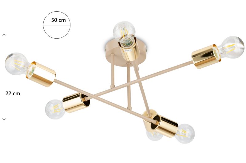 Lampa Sufitowa Robi HowHomely beżowa 6xE27 50 cm 1 szt.
