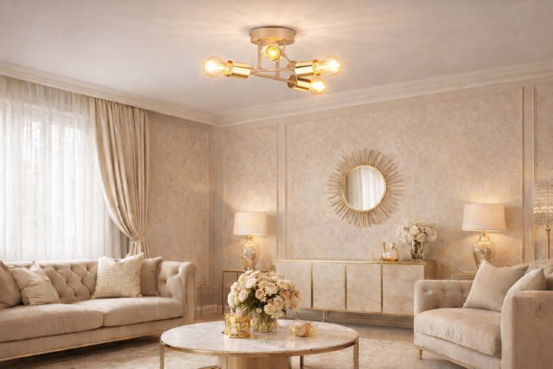 Lampa Sufitowa Robi HowHomely beżowa 6xE27 50 cm 1 szt.