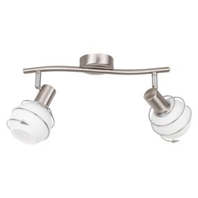 Lampa Sufitowa SPOT Light  2xE14 Max.40W Elegancka Satyna w Połączeniu z Białym Szkłem, Polski Producent, 1 szt.
