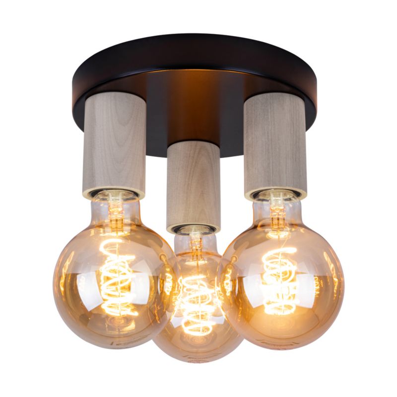 Lampa Sufitowa SPOT Light 3xE27 Max.15W LED Dąb Bielony FSC Czarny Metal, Polski Producent, 1 szt.