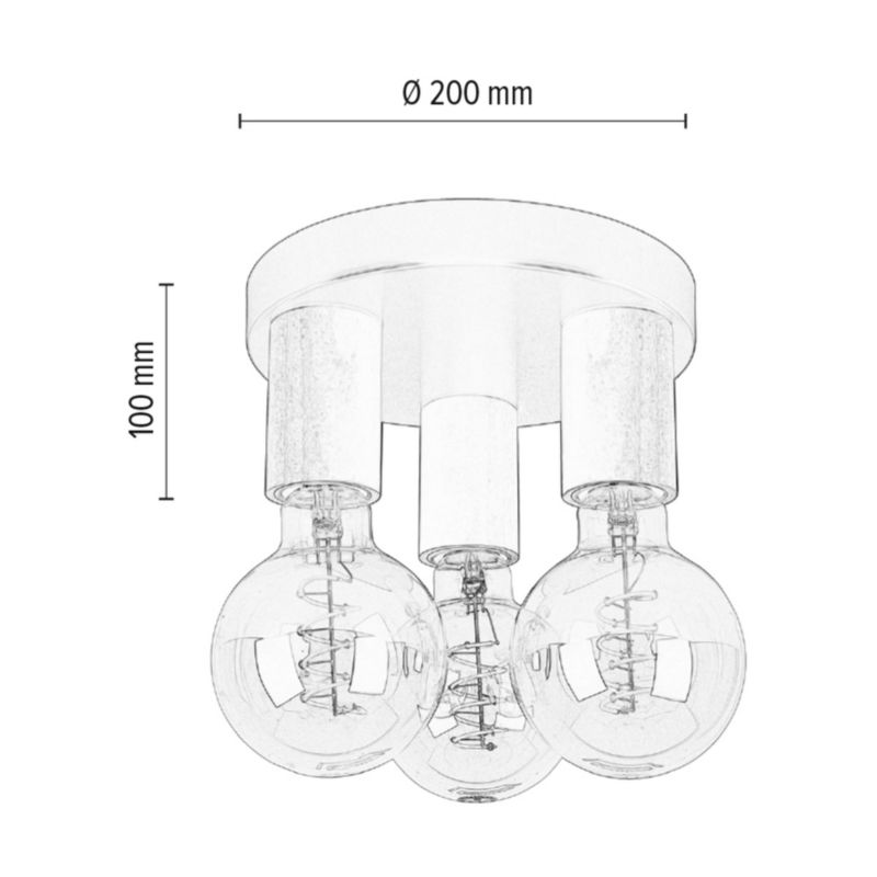 Lampa Sufitowa SPOT Light 3xE27 Max.15W LED Dąb Bielony FSC Czarny Metal, Polski Producent, 1 szt.