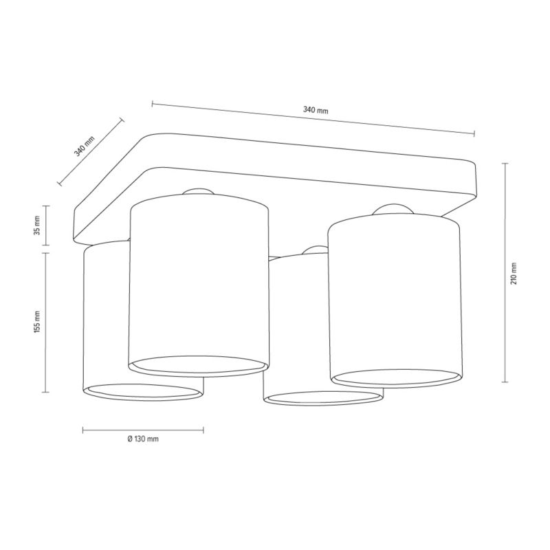 Lampa Sufitowa SPOT Light 4xE27 Max.25W Klasyczny Szary Beton z Białą Tkaniną, Polski Producent, 1 szt.