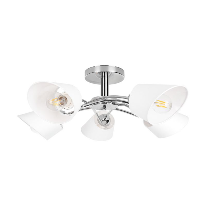 Lampa Sufitowa SPOT Light  5xE27 Max.40W Klasyczna Kombinacja Chromu z Białą Tkaniną, Polski Producent, 1 szt.