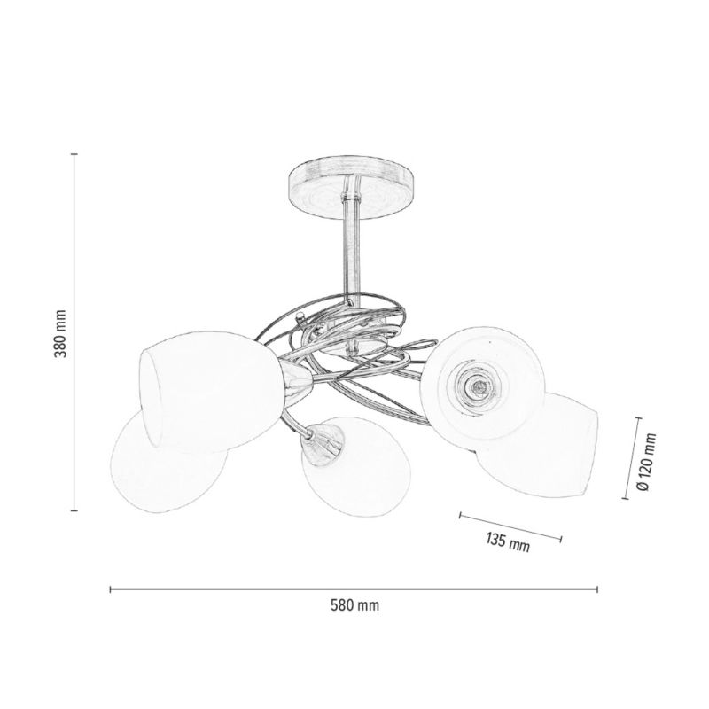Lampa Sufitowa SPOT Light  5xE27 Max.60W Antyczna Patyna z Białymi Kloszami, Polski Producent, 1 szt.