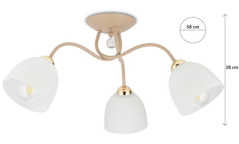 Lampa sufitowa Tina HowHomely beżowa Szkło 3xE27 1 szt.
