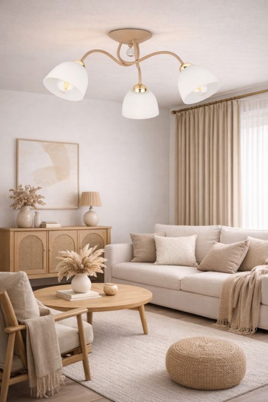 Lampa sufitowa Tina HowHomely beżowa Szkło 3xE27 1 szt.