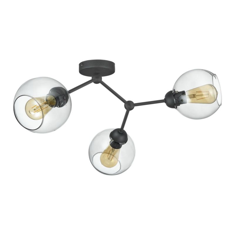 Lampa Sufitowa TK Lighting Fairy czarny stelaż przeźroczyste kule molekuły -1szt.