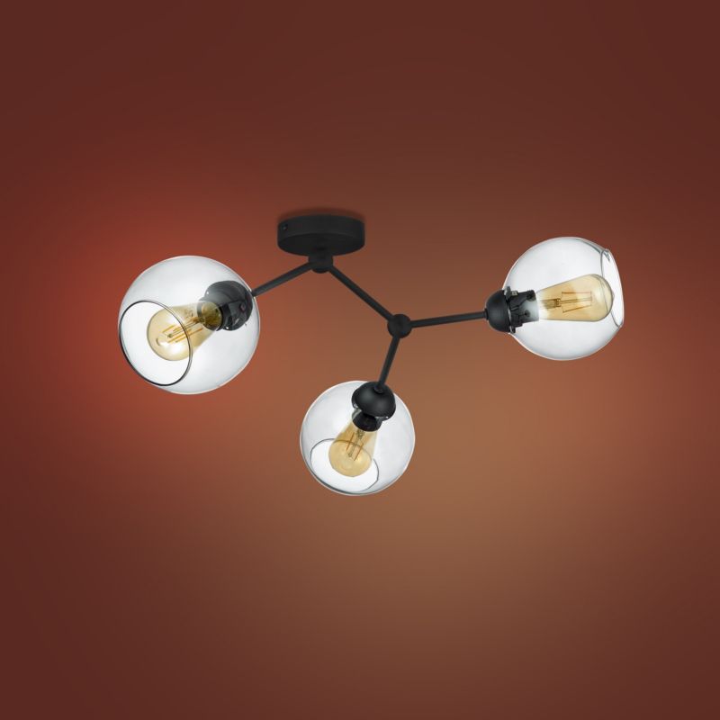 Lampa Sufitowa TK Lighting Fairy czarny stelaż przeźroczyste kule molekuły -1szt.