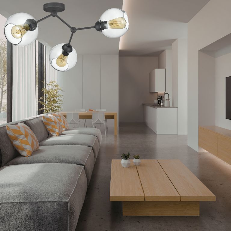 Lampa Sufitowa TK Lighting Fairy czarny stelaż przeźroczyste kule molekuły -1szt.