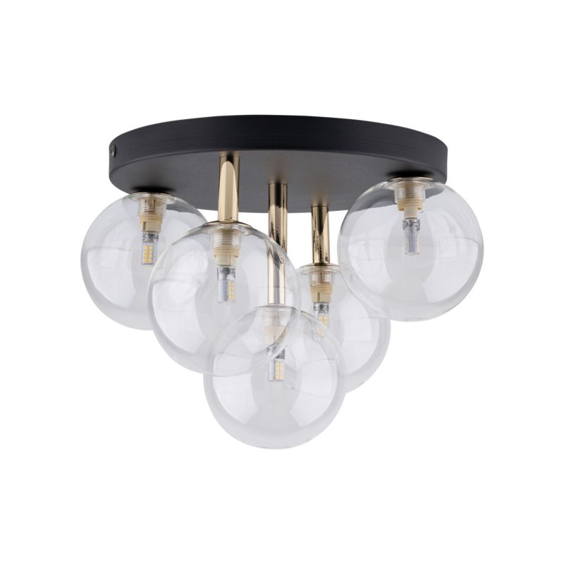 Lampa Sufitowa TK-Lighting Nilos plafon na kole czarno złota 5x kule szklane  - 1szt.