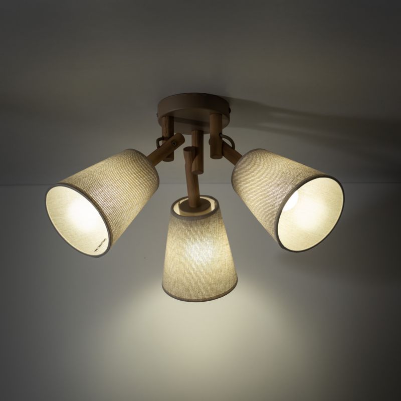 Lampa Sufitowa TK Lighting Vaio Sabia beżowa drewno len 3Xe27 -1szt.
